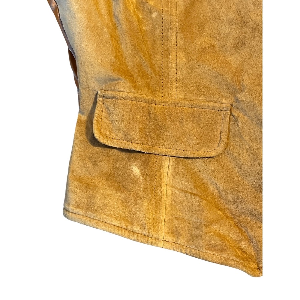 Vtg Faded Glory Leather Vest Women L Tan Suede Zip Front Cinch Back Western Boho - Picture 7 of 12